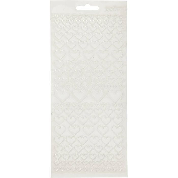 Autocollants, Coeurs, feuille 10x23 cm, transparent, 1 flles