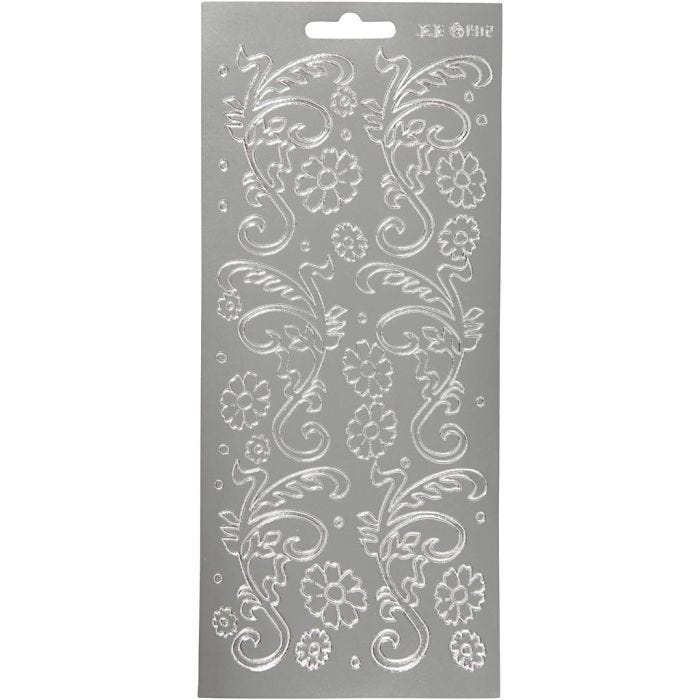 Autocollants, feuilles décoratives, feuille 10x23 cm, argent, 1 flles