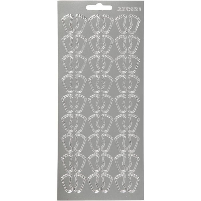 Autocollants, pieds, feuille 10x23 cm, argent, 1 flles
