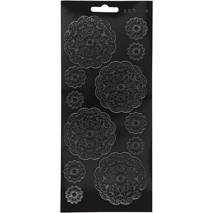 Autocollants, fleurs, feuille 10x23 cm, noir, 1 flles