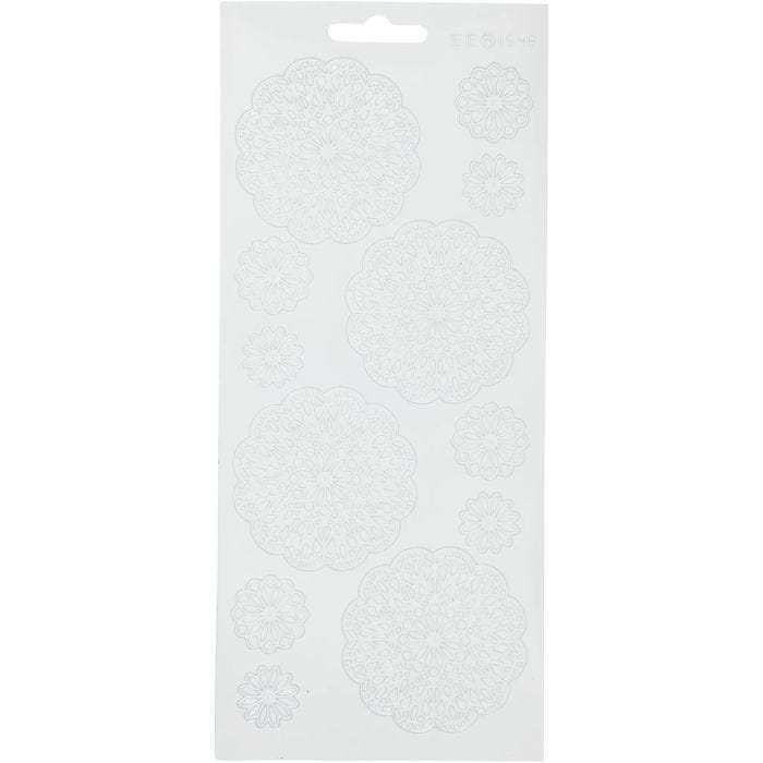 Autocollants, fleurs, feuille 10x23 cm, blanc, 1 flles