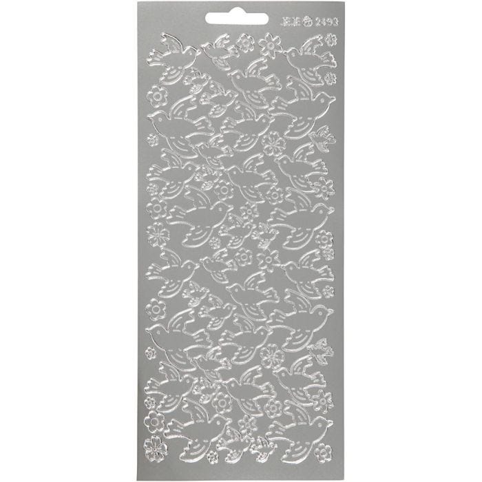 Autocollants, colombes, feuille 10x23 cm, argent, 1 flles