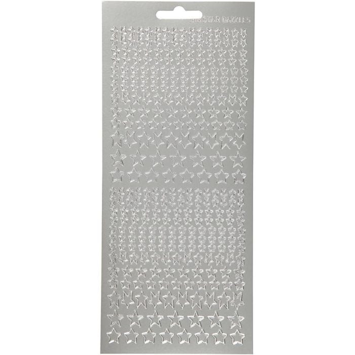 Autocollants, étoiles, feuille 10x23 cm, argent, 1 flles