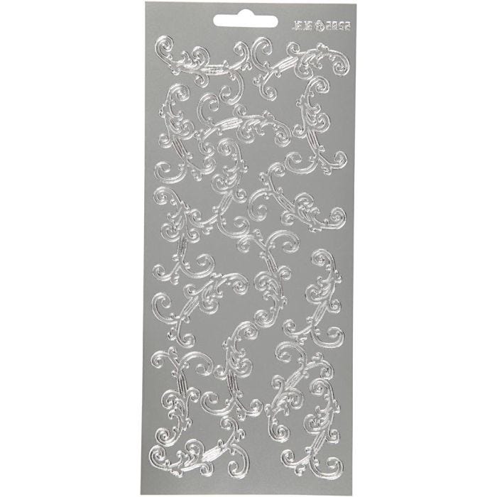 Autocollants, tourbillon, feuille 10x23 cm, argent, 1 flles