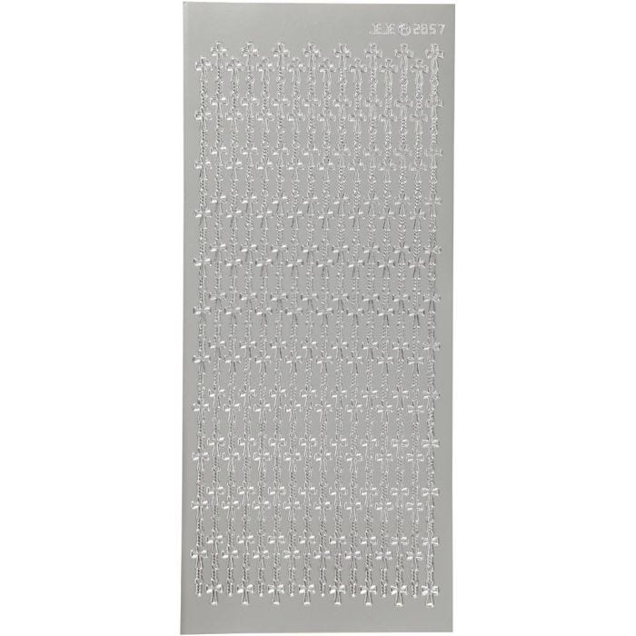 Autocollants, croix, feuille 10x23 cm, argent, 1 flles