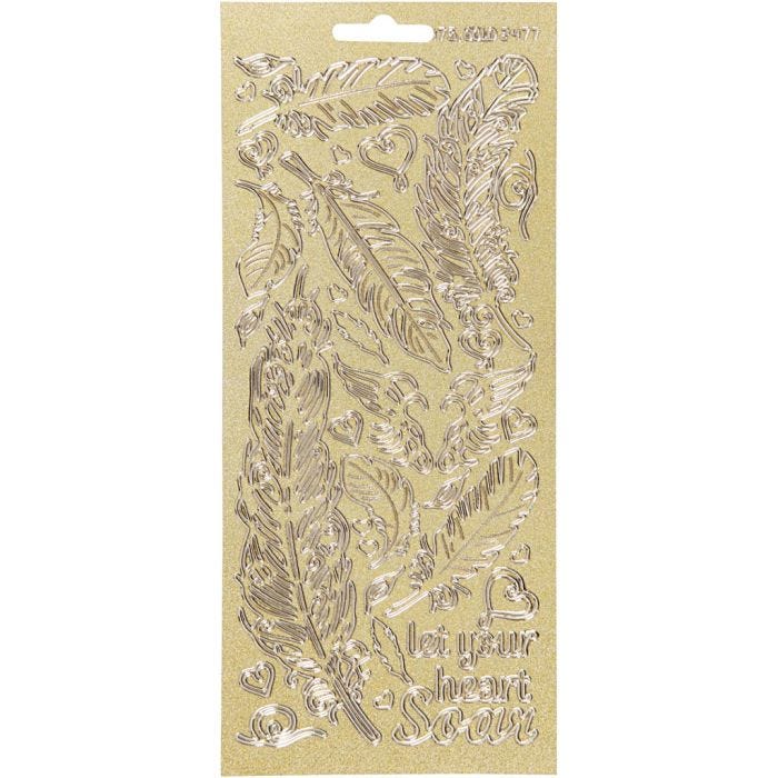 Autocollants, plumes, feuille 10x23 cm, or, 1 flles