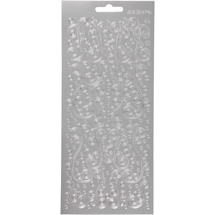 Autocollants, tourbillon, feuille 10x23 cm, argent, 1 flles