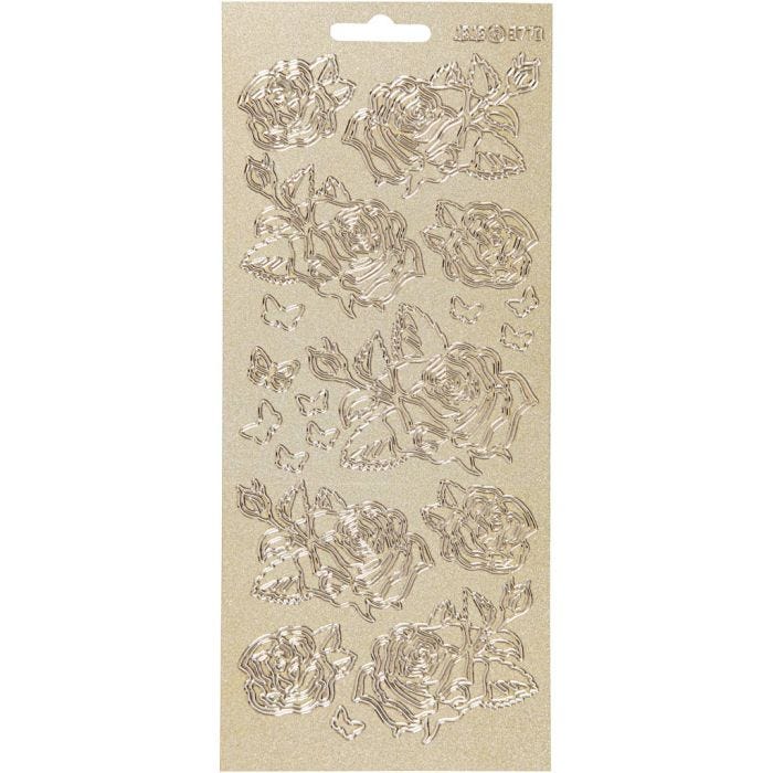 Autocollants, roses, feuille 10x23 cm, or, 1 flles