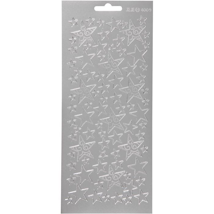 Autocollants, étoiles, feuille 10x23 cm, argent, 1 flles