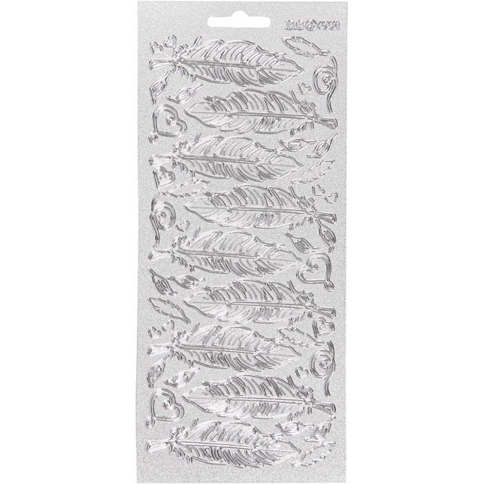 Autocollants, plumes, feuille 10x23 cm, argent, 1 flles