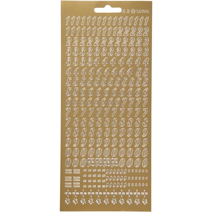 Autocollants, chiffres, feuille 10x23 cm, or, 1 flles
