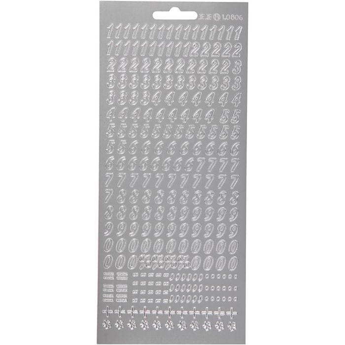 Autocollants, chiffres, feuille 10x23 cm, argent, 1 flles