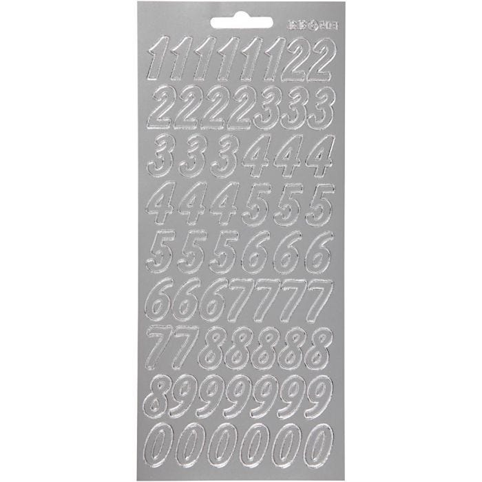 Autocollants, chiffres, feuille 10x23 cm, argent, 1 flles