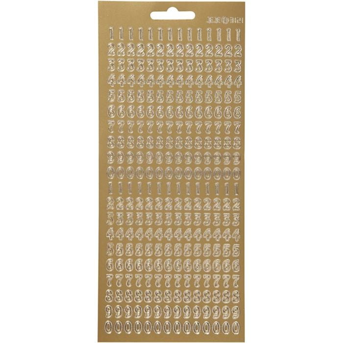 Autocollants, chiffres, feuille 10x23 cm, or, 1 flles