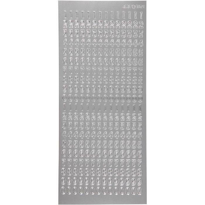 Autocollants, chiffres, feuille 10x23 cm, argent, 1 flles