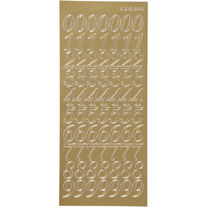 Autocollants, chiffres, feuille 10x23 cm, or, 1 flles