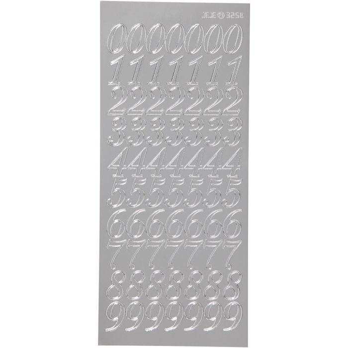 Autocollants, chiffres, feuille 10x23 cm, argent, 1 flles