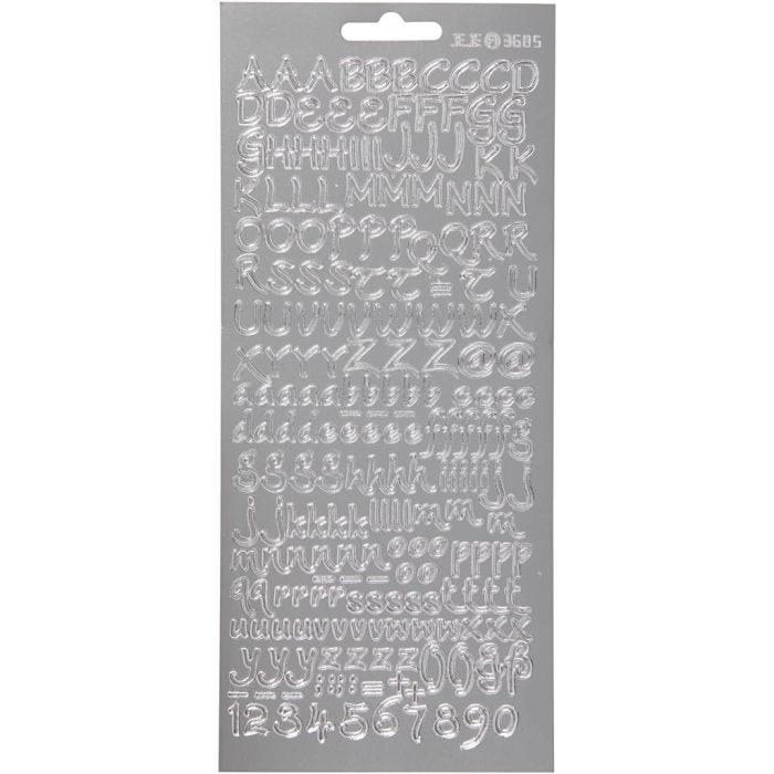 Autocollants, alphabet, feuille 10x23 cm, argent, 1 flles