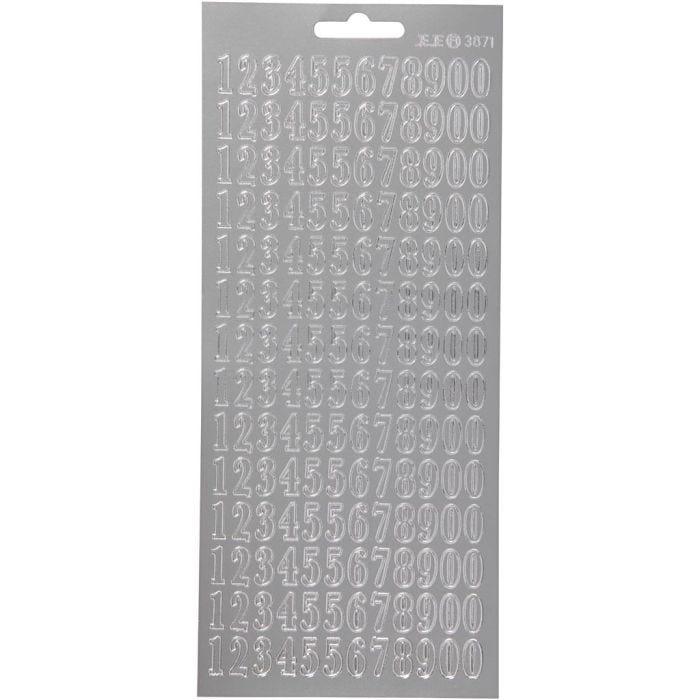 Autocollants, chiffres, feuille 10x23 cm, argent, 1 flles