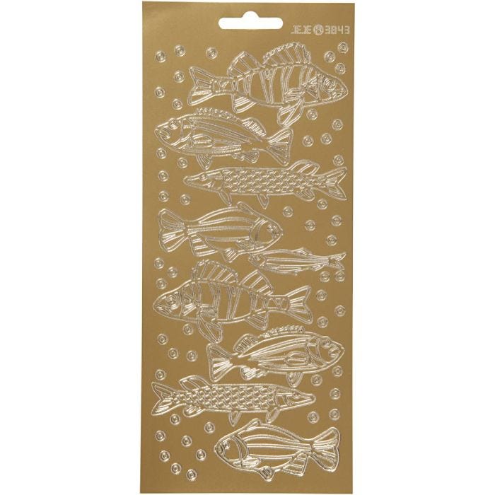 Autocollants, poisson, feuille 10x23 cm, or, 1 flles