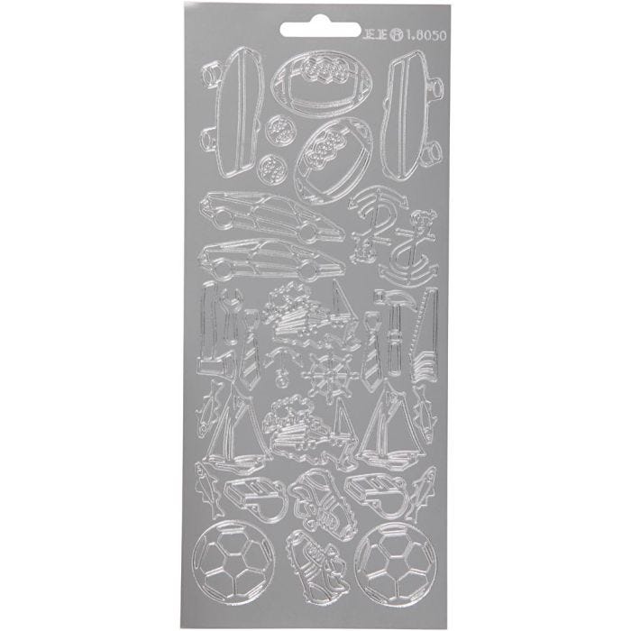 Autocollants, sport, feuille 10x23 cm, argent, 1 flles