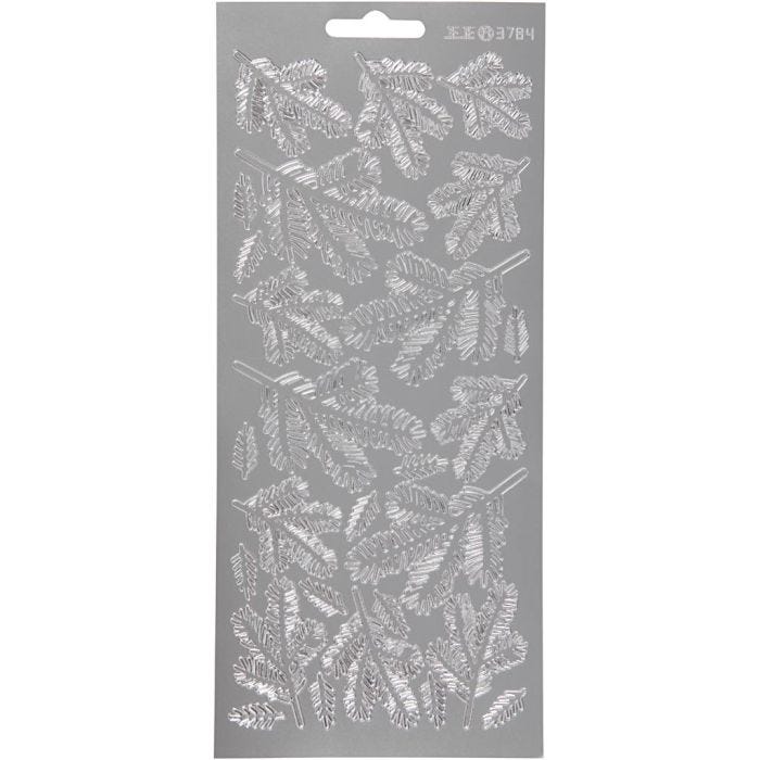 Autocollants, rameaux, feuille 10x23 cm, argent, 1 flles