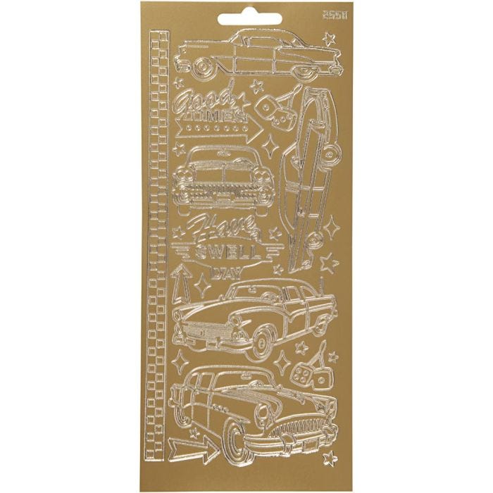 Autocollants, voitures, feuille 10x23 cm, or, 1 flles