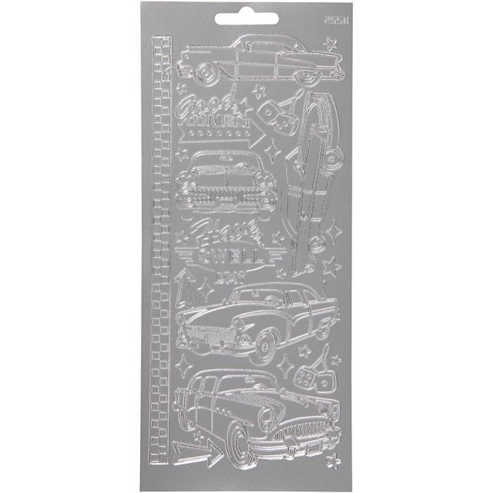 Autocollants, voitures, feuille 10x23 cm, argent, 1 flles