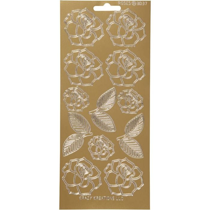 Autocollants, roses, feuille 10x23 cm, or, 1 flles