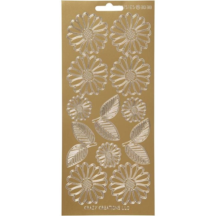 Autocollants, marguerites, feuille 10x23 cm, or, 1 flles