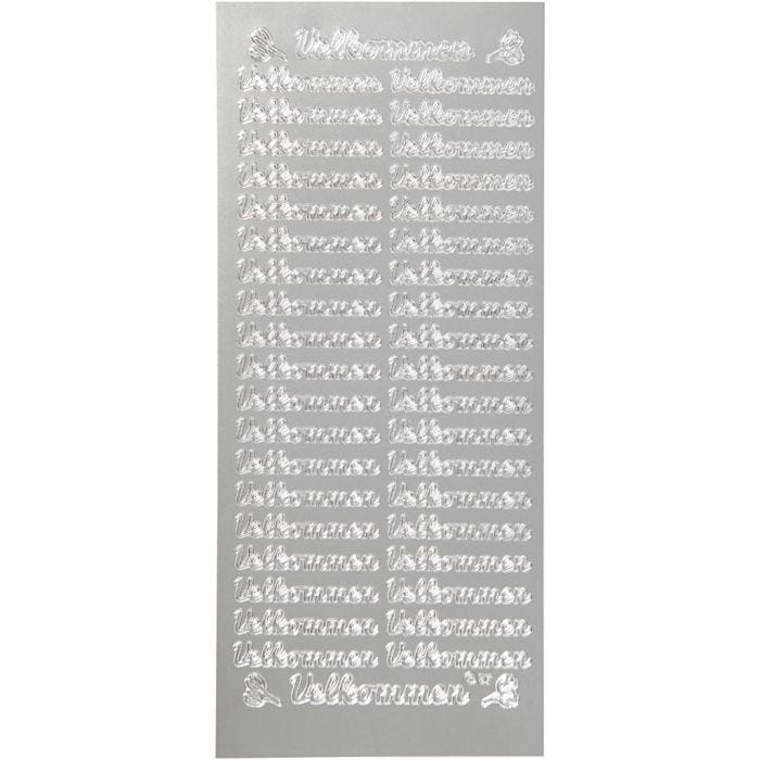 Autocollants, velkommen, feuille 10x23 cm, argent, 1 flles