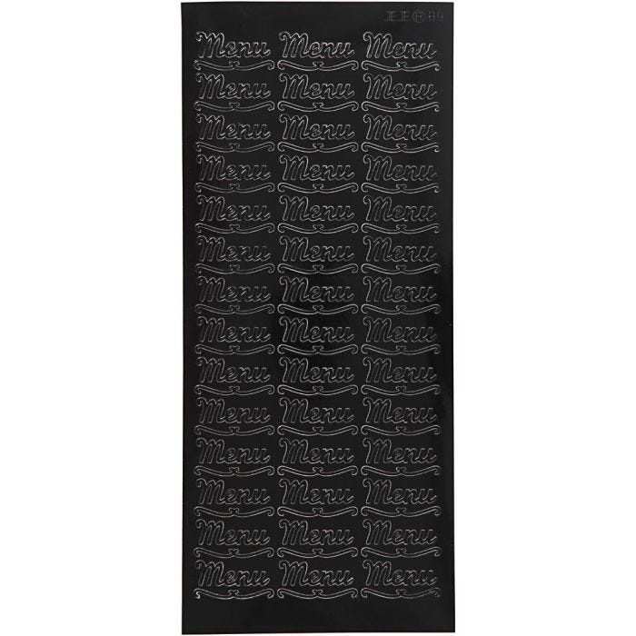 Autocollants, menu, feuille 10x23 cm, noir, 1 flles