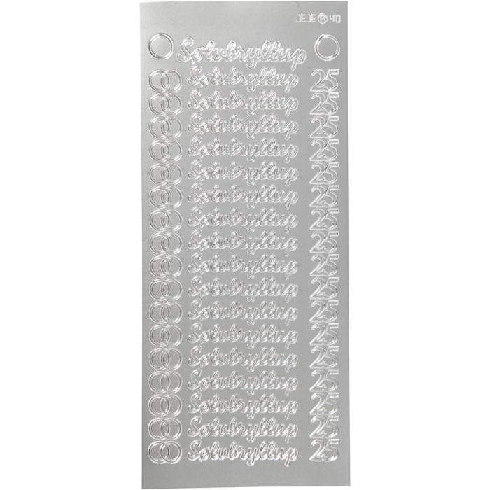 Autocollants, sølvbryllup, feuille 10x23 cm, argent, 1 flles