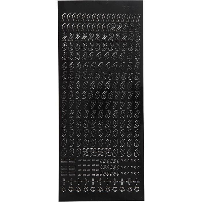Autocollants, petites chiffres, feuille 10x23 cm, noir, 1 flles