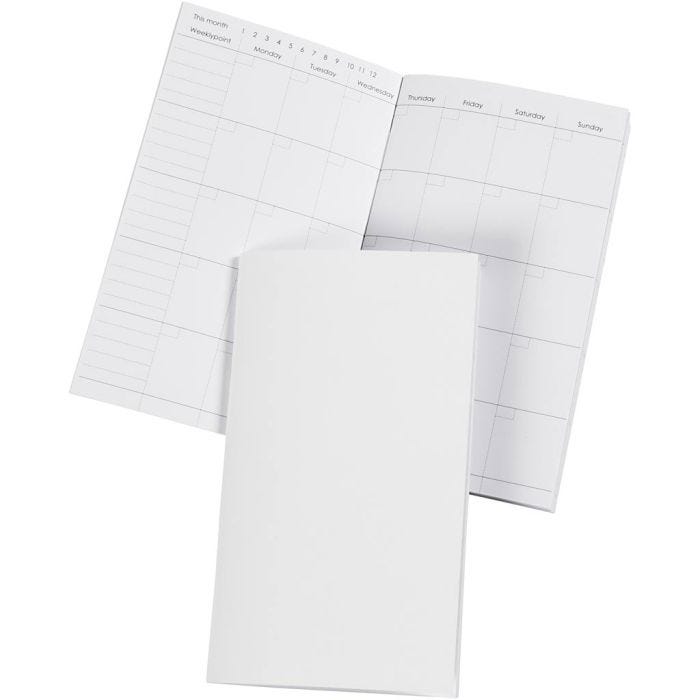 Cahier, dim. 9,5x16,6 cm, Nombre de pages 34, 100 gr, blanc, 1 pièce