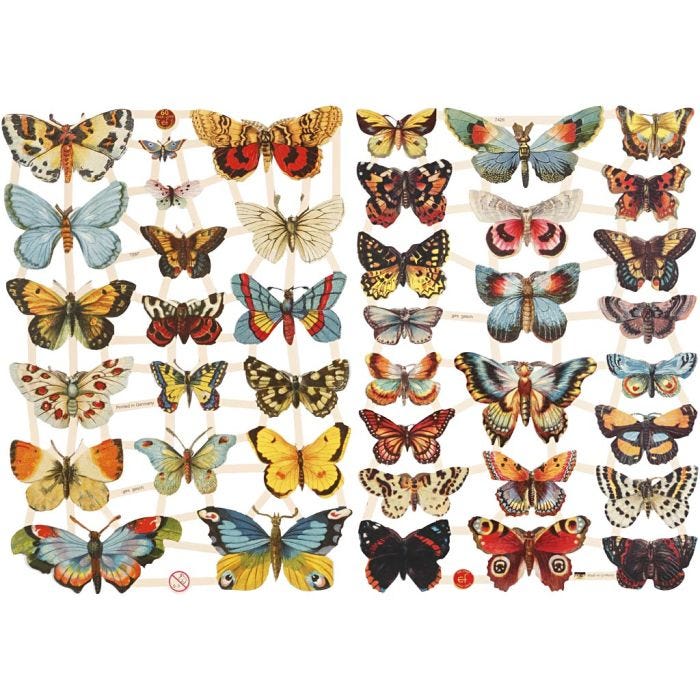 Découpes vintage, papillons, feuille 16,5x23,5 cm, 2 flles/ 1 Pq.