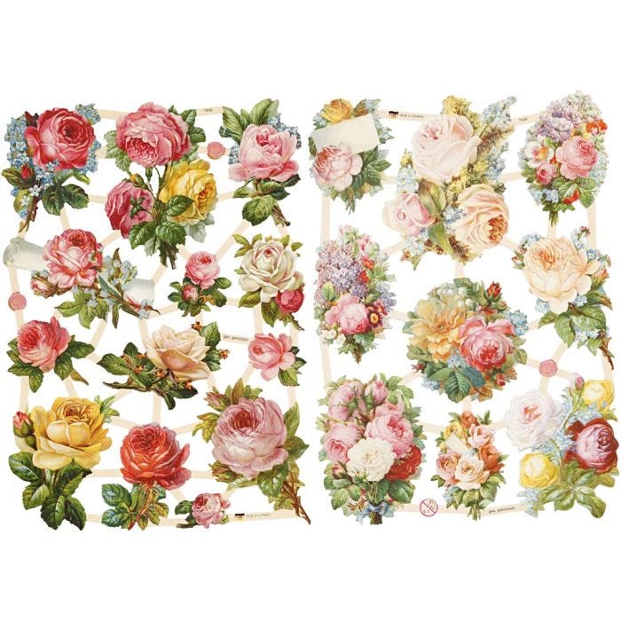 Découpes vintage, roses, feuille 16,5x23,5 cm, 2 flles/ 1 Pq.