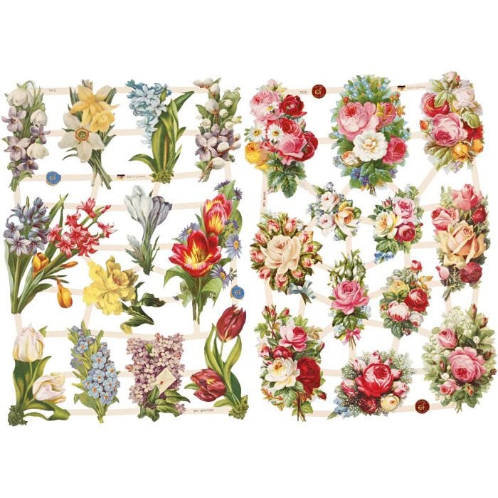 Découpes vintage, Fleurs printanières, feuille 16,5x23,5 cm, 2 flles/ 1 Pq.
