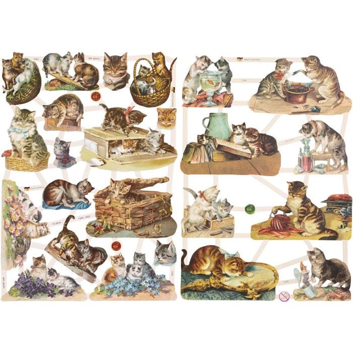 Découpes vintage, chats, feuille 16,5x23,5 cm, 2 flles/ 1 Pq.