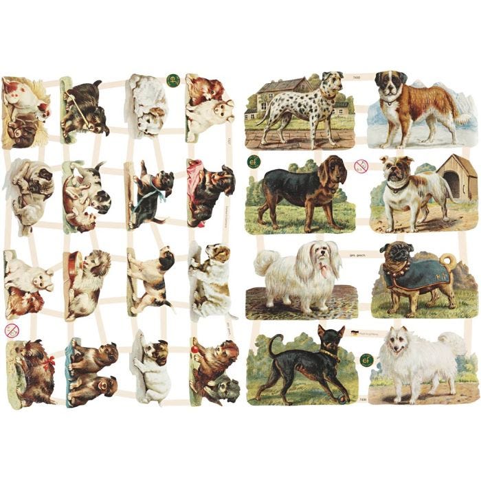 Découpes vintage, chiens, feuille 16,5x23,5 cm, 2 flles/ 1 Pq.