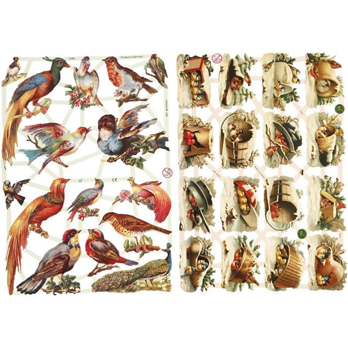 Découpes vintage, oiseaux, feuille 16,5x23,5 cm, 2 flles/ 1 Pq.
