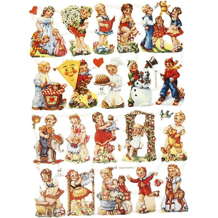Découpes vintage, enfants nostalgiques, feuille 16,5x23,5 cm, 2 flles/ 1 Pq.