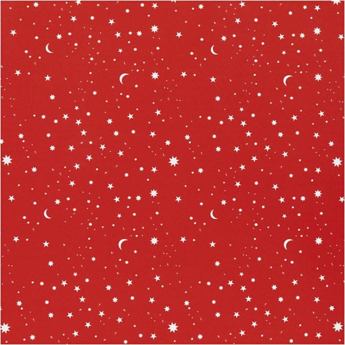 Papier cadeau, Étoiles et lunes, L : 50 cm, 80 gr, rouge foncé, 100 m/ 1 rouleau