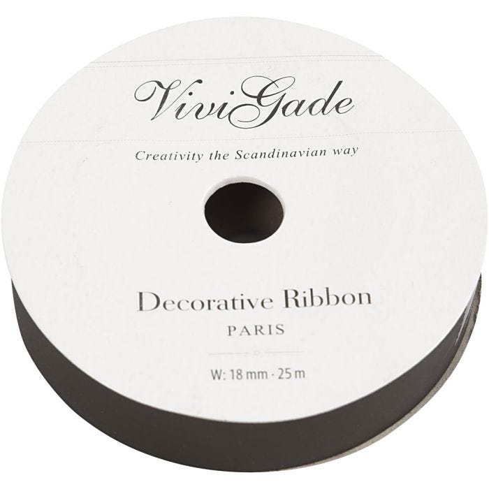 Ruban cadeau, L : 18 mm, mate, noir, 25m/ 1 rouleau