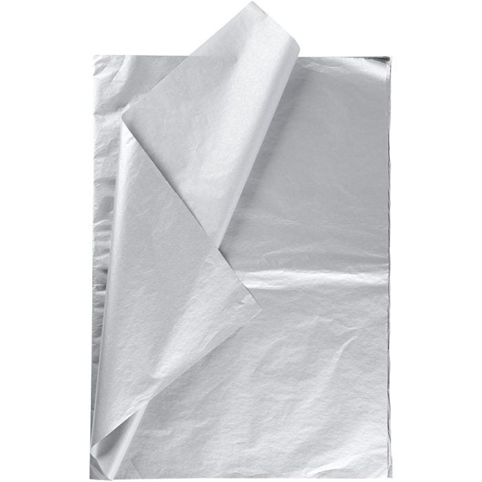 Papier de soie, feuille 50x70 cm, 17 gr, argent, 6 flles/ 1 Pq.