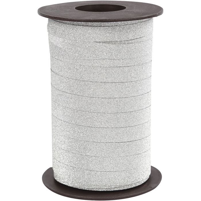 Ruban cadeau, L : 10 mm, paillettes, argent, 100m/ 1 Pq.