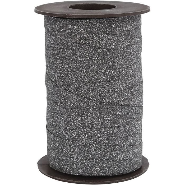 Ruban cadeau, L : 10 mm, paillettes, noir, 100m/ 1 rouleau