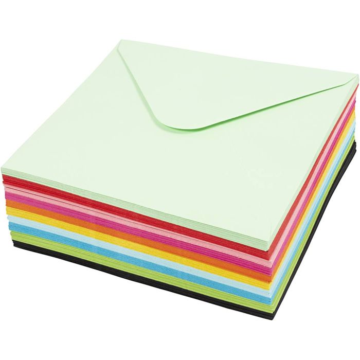 Enveloppes colorées, dimension enveloppes 16x16 cm, 80 gr, ass. de couleurs, 10x10 pièces/ 1 Pq.