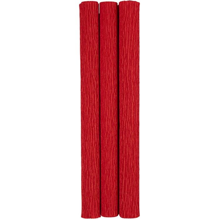 Papier crépon, feuille 25x60 cm, Crêpé à 180%, 105 gr, rouge, 3flles/ 1 Pq.