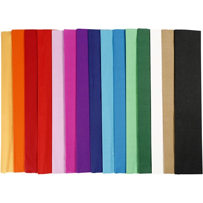 Papier Crépon, L : 2,5 M, L : 50 cm, 22 gr, ass. de couleurs, 60pli/ 1 Pq.